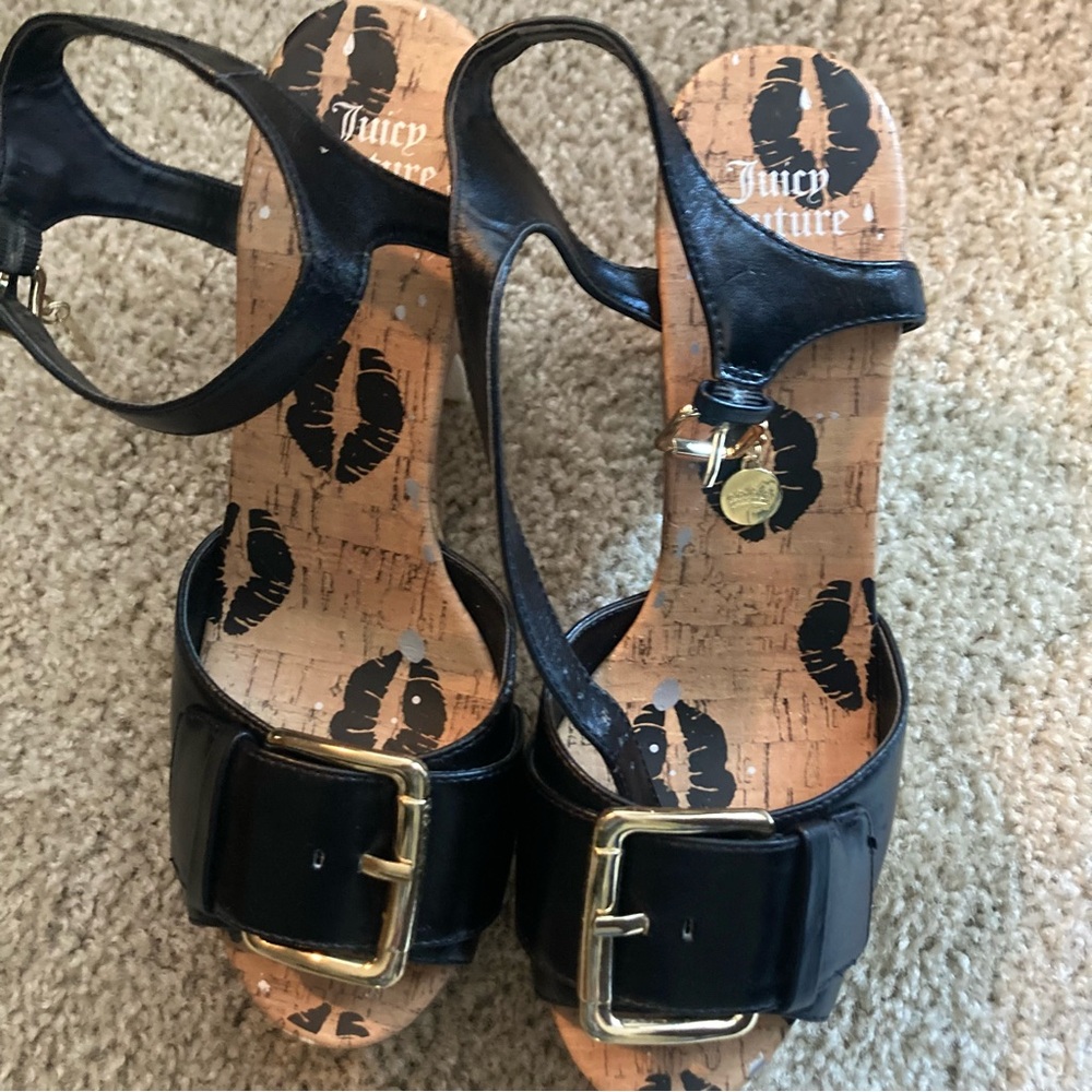 Juicy Couture Black Sandals with Gold Buckles